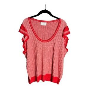 Old Navy Red White Knit Ruffle Scoop Neck Sweater Cotton Rayon 2X